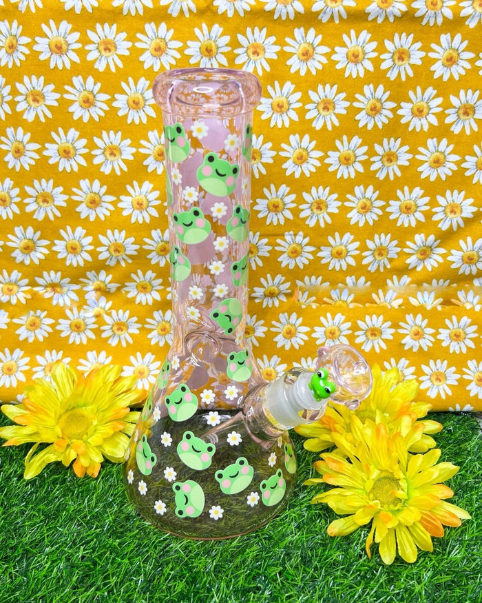 Pink Frog 12in Glass Water Pipe/Bong