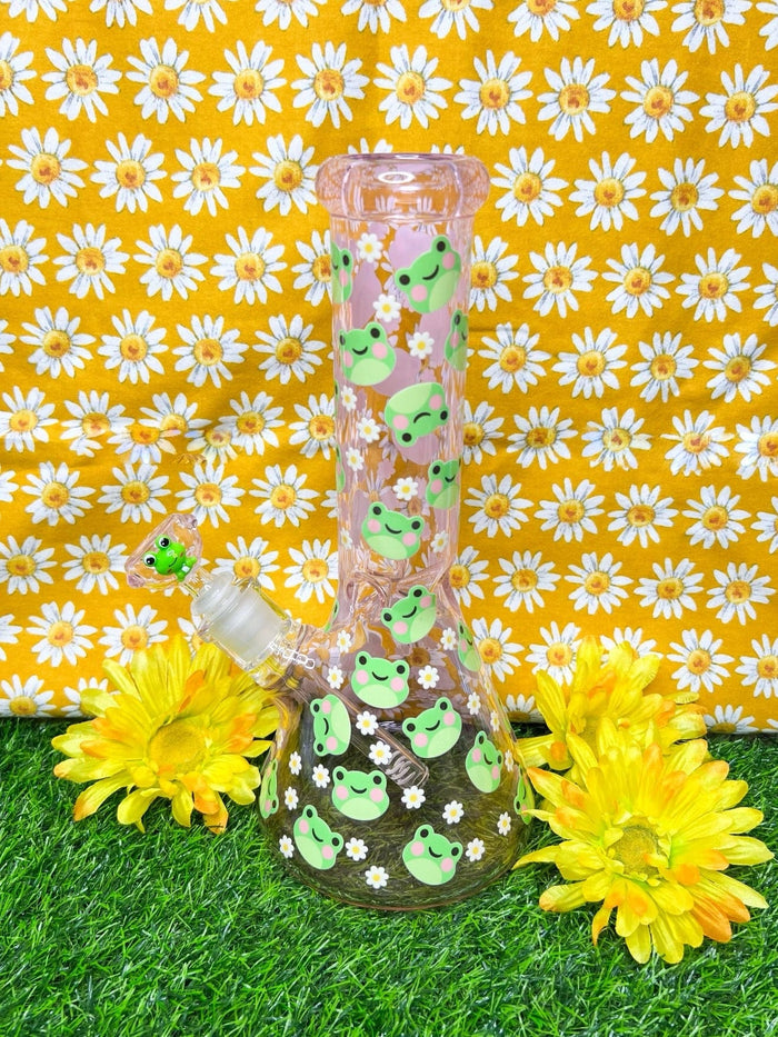 Pink Frog 12in Glass Water Pipe/Bong