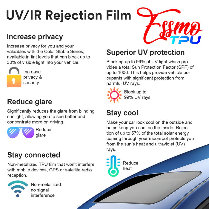 PPF Paint Protection Film Security Uncut for Tesla Glass Sunroof Clear Bra VLT70% UV99% Block Windshield
