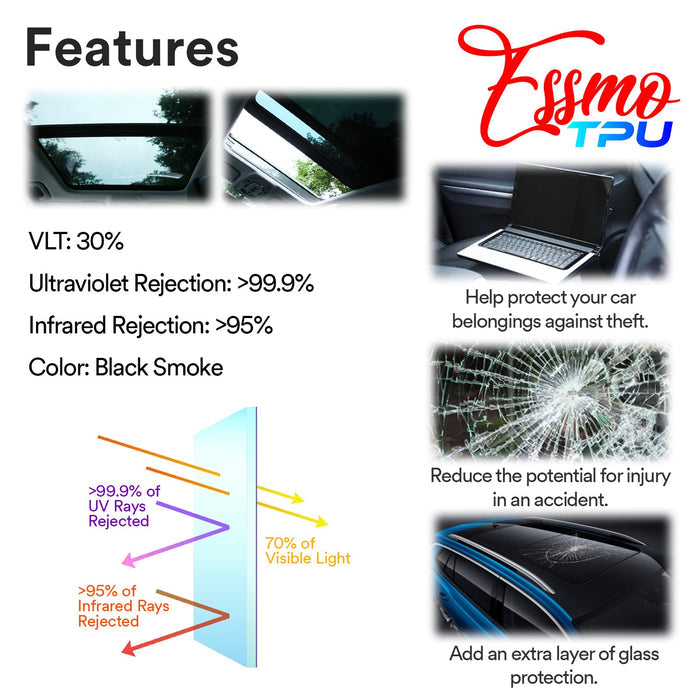PPF Paint Protection Film Security Uncut for Tesla Glass Sunroof Clear Bra VLT70% UV99% Block Windshield