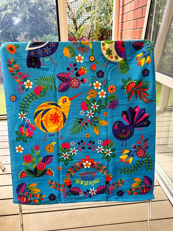 Pretty Souvenir NZ Birds Beach Towel - ShopNZ