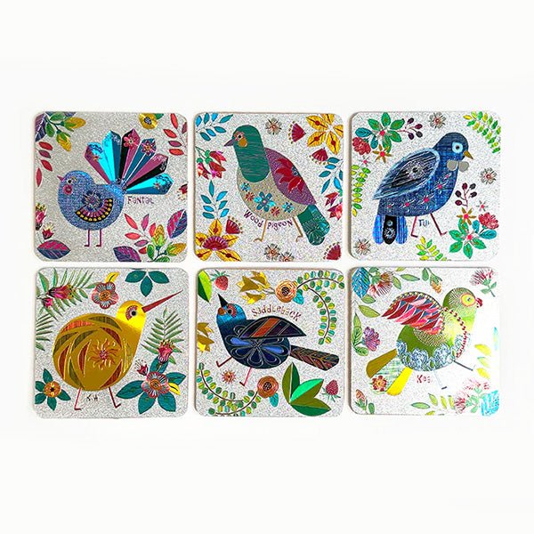 Pretty Sparkly NZ Native Bird Coasters - ShopNZ