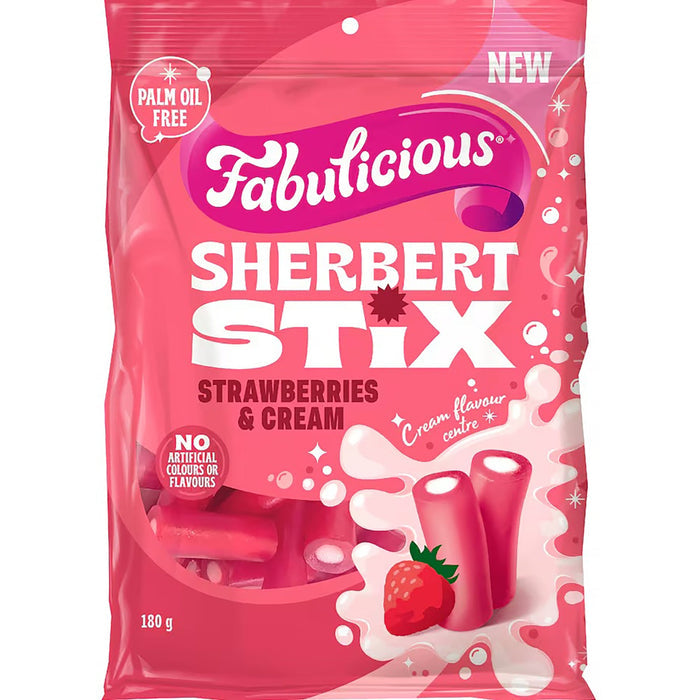 RJ's Fabulicious Sherbet Stix Candy - Strawberries and Cream - ShopNZ