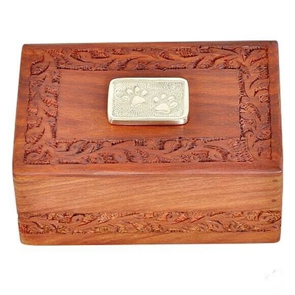 Small/Keepsake 10 Cubic Inch Rosewood/Brass Paw Prints Pet Funeral Cremation Urn