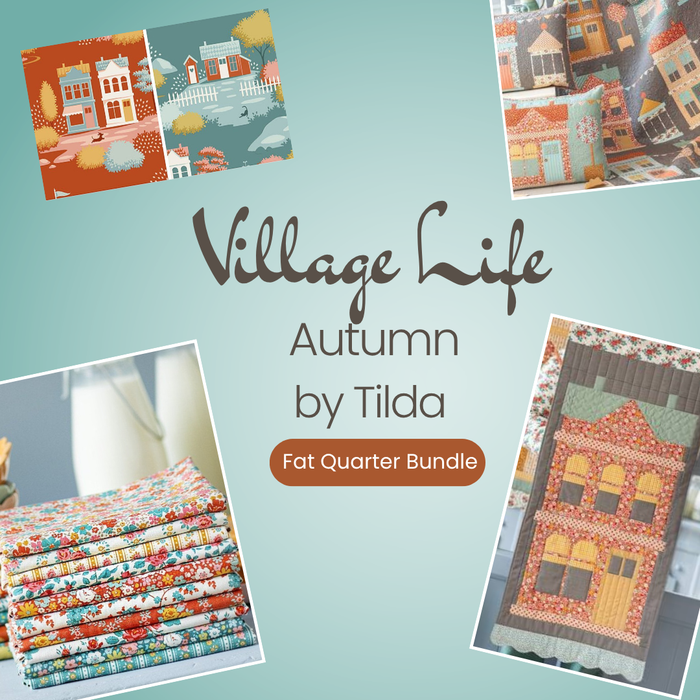 Tilda Village Life Autumn Fat Quarter Bundle, orange floral quilting fabric