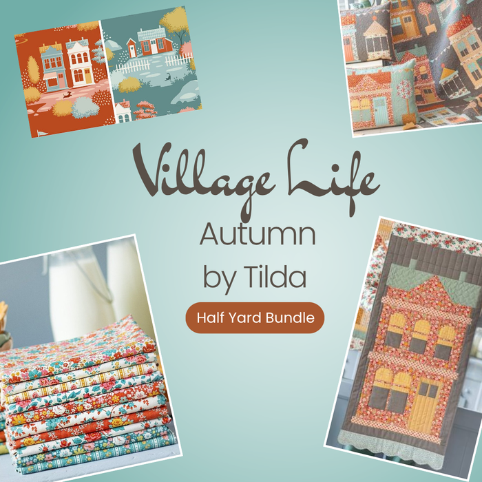 Tilda Village Life Autumn Half Yard Bundle, orange floral quilting fabric