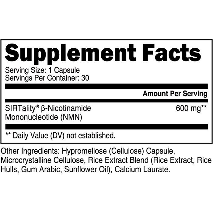 Transparent Labs® NMN Supplement for NAD+ & Cellular Energy – Supplement Facts