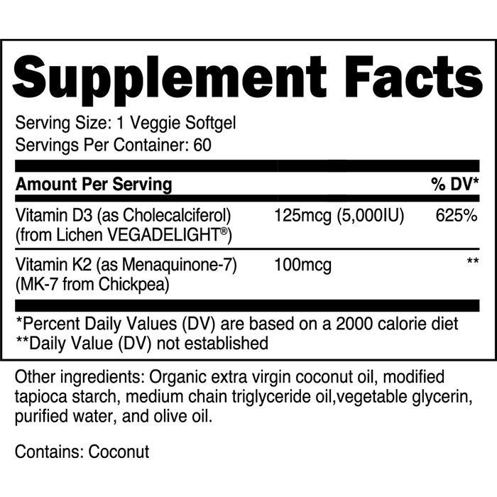 Transparent Labs® Vitamin D3 and K2 – Supplement Facts