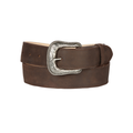 Brown leather belt with a silver buckle