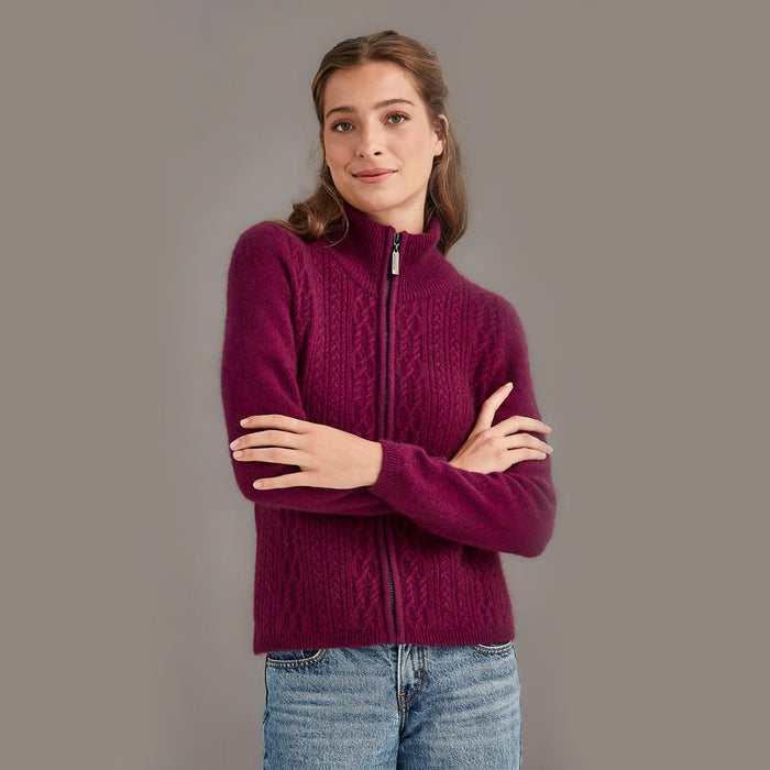 Womens Merino Possum Silk Zip Cable Jacket - ShopNZ