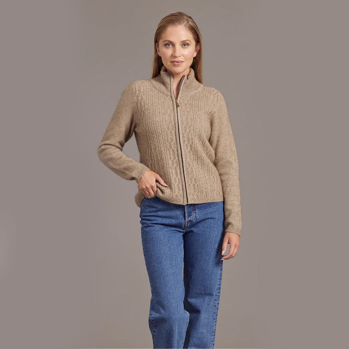 Womens Merino Possum Silk Zip Cable Jacket - ShopNZ